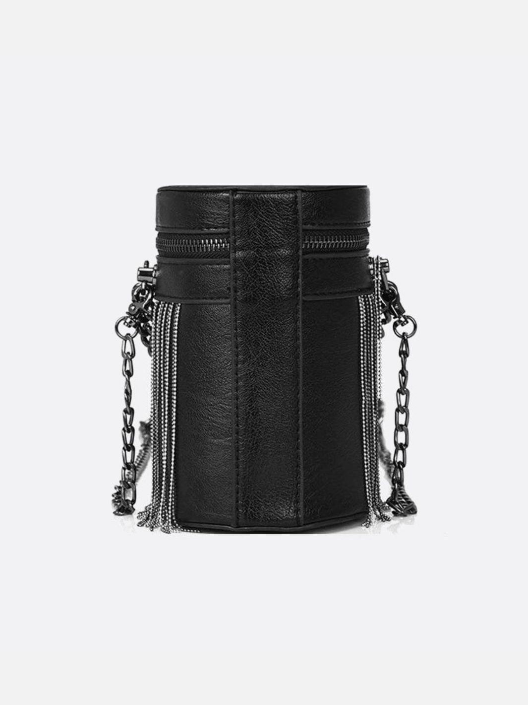 Bolso cilíndrico de piel negro