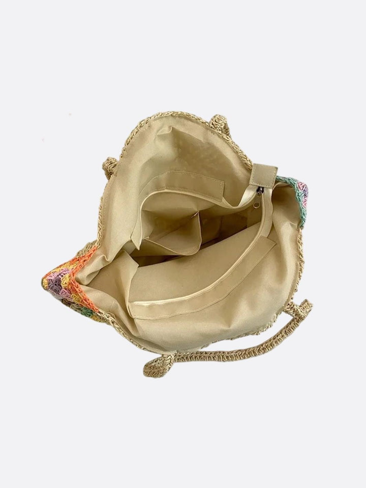 Bolso redondo de paja y crochet