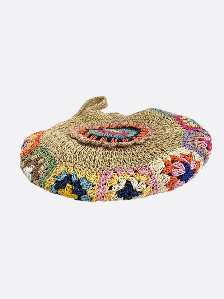 Bolso redondo de paja y crochet
